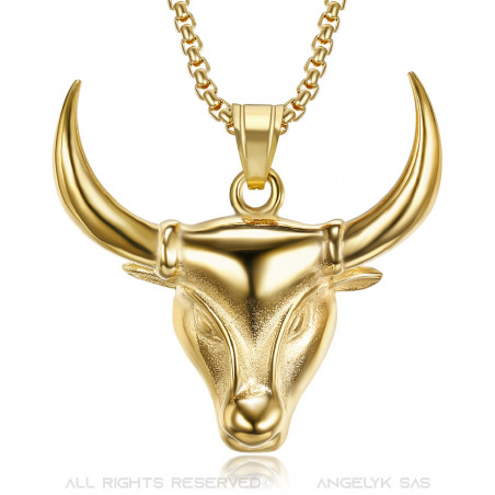 PE0274 BOBIJOO Jewelry Pendant Head of Camargue Bull Steel Gold Gardian