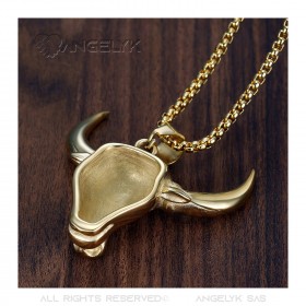 PE0274 BOBIJOO Jewelry Pendant Head of Camargue Bull Steel Gold Gardian