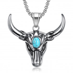 PE0273 BOBIJOO Jewelry Anhänger Stier Biker Camargue Türkis Stahl 316L