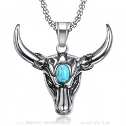 PE0273 BOBIJOO Jewelry Anhänger Stier Biker Camargue Türkis Stahl 316L