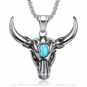 PE0273 BOBIJOO Jewelry Anhänger Stier Biker Camargue Türkis Stahl 316L