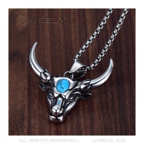 PE0273 BOBIJOO Jewelry Pendant Bull Biker Camargue Turquoise Steel 316L