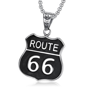 PE0272 BOBIJOO Jewelry Anhänger Wappen Biker Route 66 Stahl 316L Schwarz