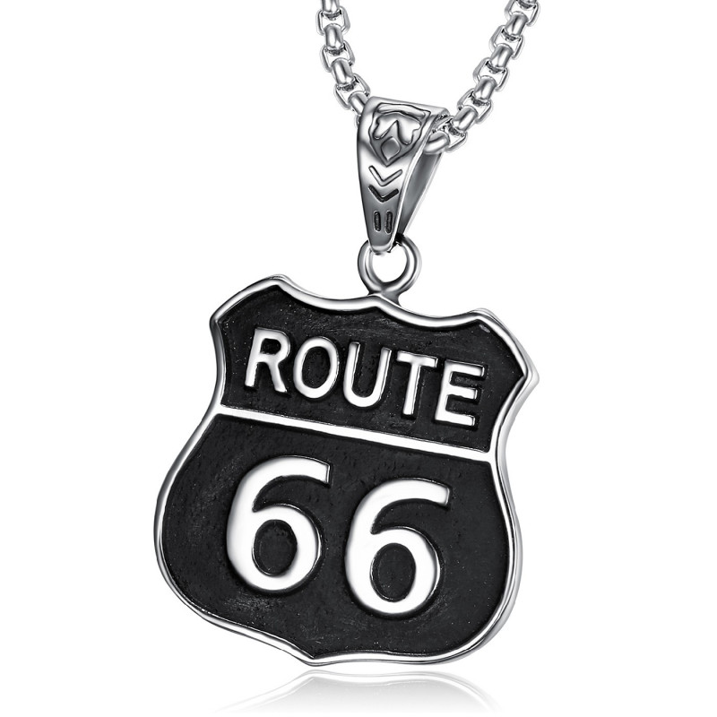 Pendentif Blason Biker Route 66 Acier 316L Noir bobijoo