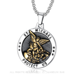 PE0271 BOBIJOO Jewelry Pendant, Saint Michael the Michael Protection Steel Gold
