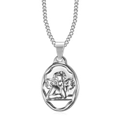 Pendentif Médaille Ange Gardien Baptême Acier Argent bobijoo