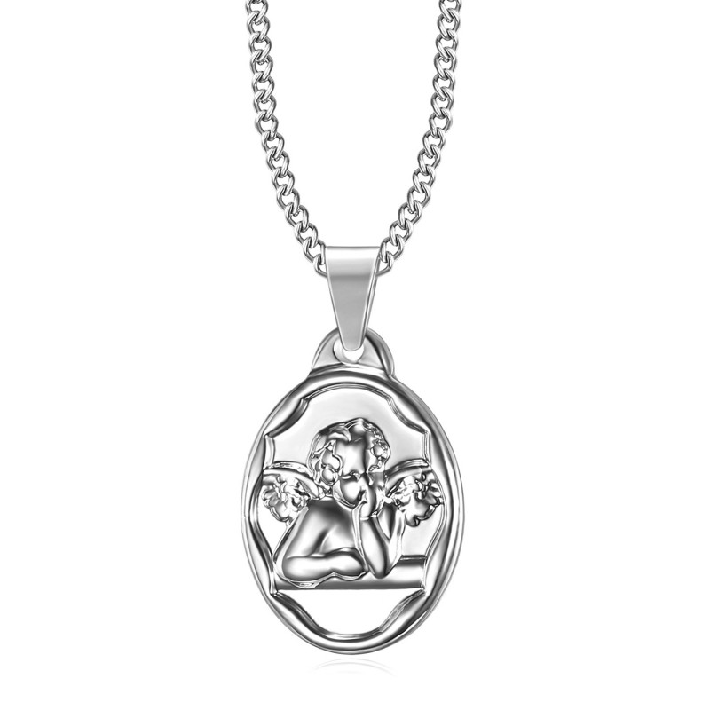 Pendentif Médaille Ange Gardien Baptême Acier Argent bobijoo