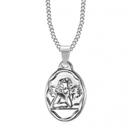 PE0270 BOBIJOO Jewelry Pendant Medal Guardian Angel Baptism Steel Silver