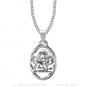 PE0270 BOBIJOO Jewelry Pendant Medal Guardian Angel Baptism Steel Silver