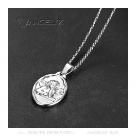 PE0270 BOBIJOO Jewelry Colgante Medalla de Ángel de la guarda Bautismo de Plata de Acero