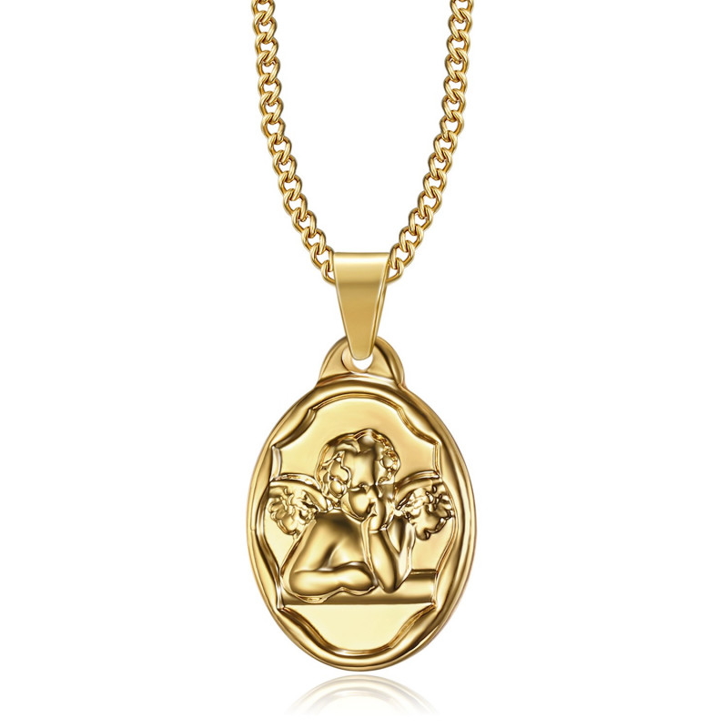 PE0269 BOBIJOO Jewelry Pendant Medal Guardian Angel Baptism Steel Gold