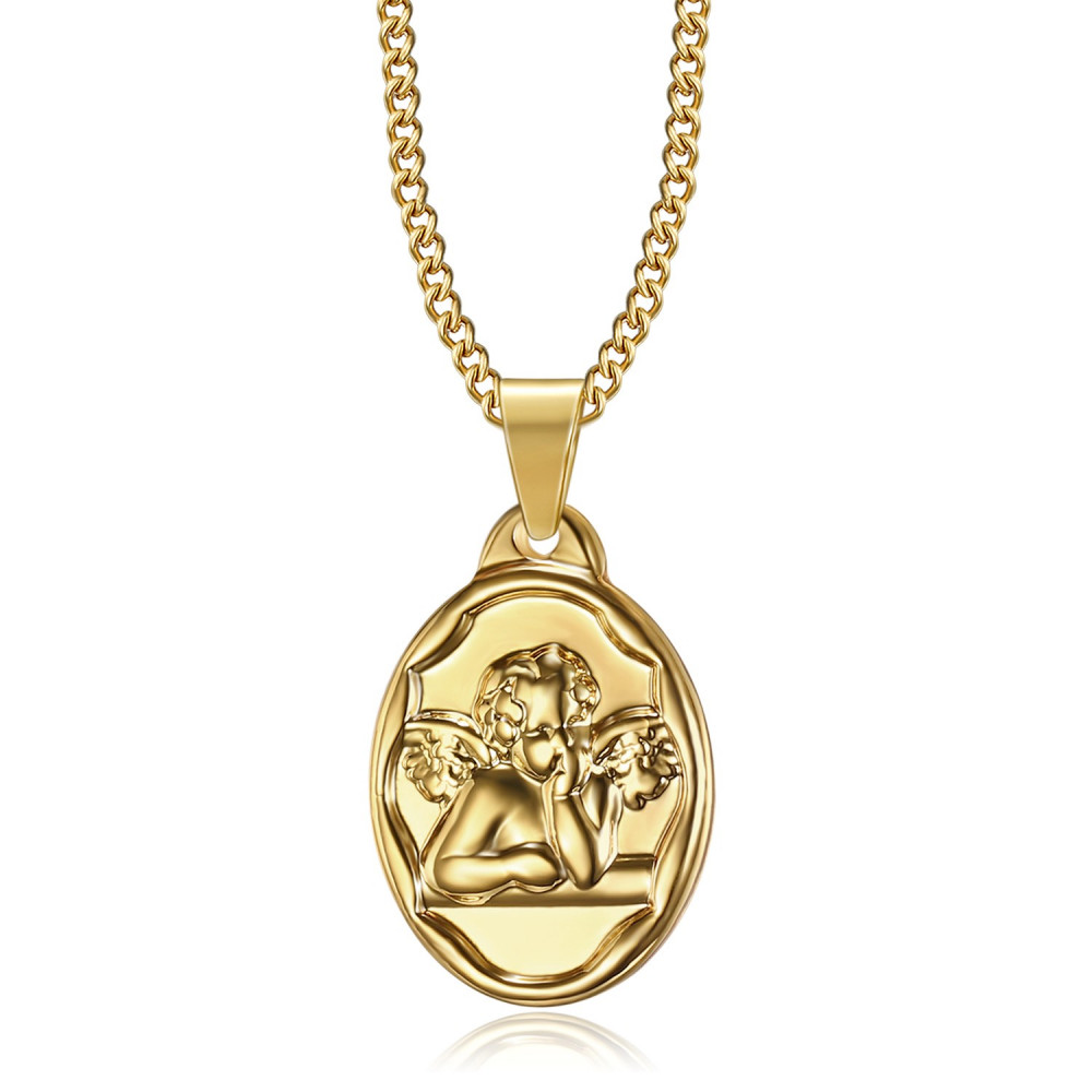 PE0269 BOBIJOO Jewelry Anhänger, Medaille, schutzengel, Taufe, Stahl Gold