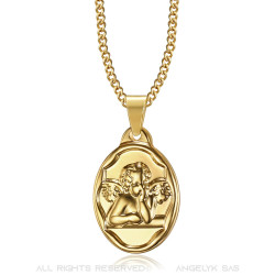 PE0269 BOBIJOO Jewelry Anhänger, Medaille, schutzengel, Taufe, Stahl Gold