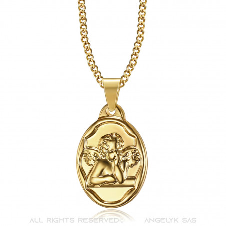 PE0269 BOBIJOO Jewelry Colgante Medalla de Ángel de la guarda Bautismo de Acero de Oro