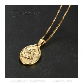 PE0269 BOBIJOO Jewelry Colgante Medalla de Ángel de la guarda Bautismo de Acero de Oro