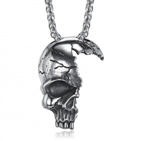 Imposant Pendentif Biker Skull Crâne Fracassé Acier 316L bobijoo