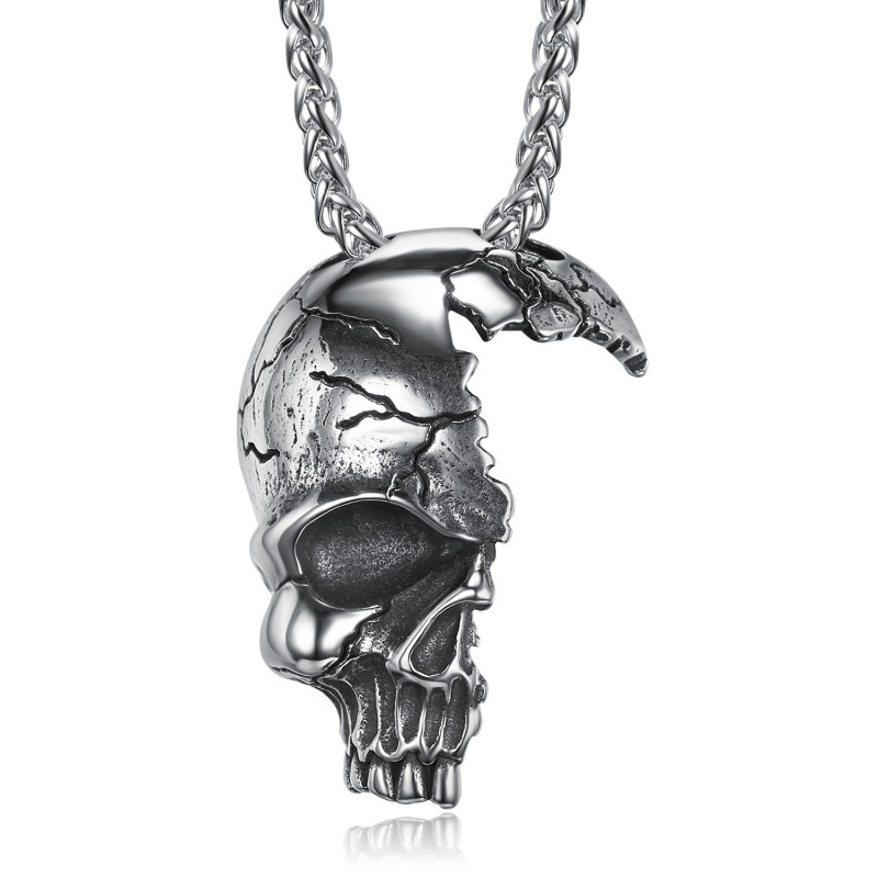 PE0268 BOBIJOO Jewelry Imposanter Anhänger Biker Skull Schädel Zertrümmert Stahl 316L