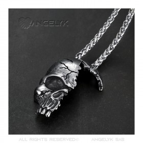 PE0268 BOBIJOO Jewelry Imposanter Anhänger Biker Skull Schädel Zertrümmert Stahl 316L