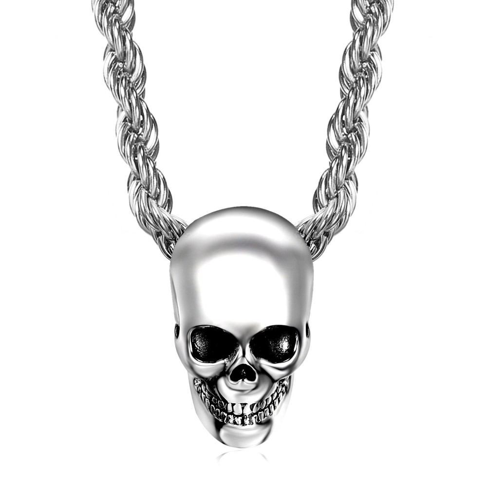 PE0267 BOBIJOO Jewelry Colgante, collar de Cráneo del Motorista del Cráneo de Acero de Cromo de Plata de la Cabeza de Muerto