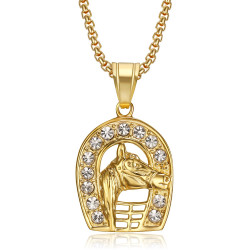PE0263 BOBIJOO Jewelry Colgante herradura Carmargue de Acero de Oro de Elvis Diamante