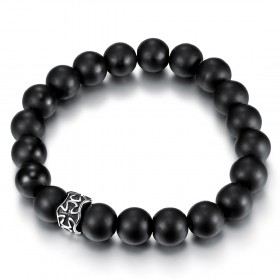 BR0047 BOBIJOO Jewelry Armband Schwarzer Onyx Matt Kreuz Pattée Stahl