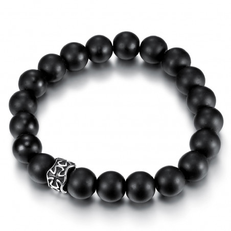 Bracelet Pierre Onyx Noir Mat Croix Pattée Acier bobijoo