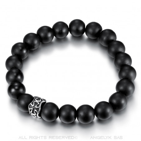 Bracelet Pierre Onyx Noir Mat Croix Pattée Acier bobijoo