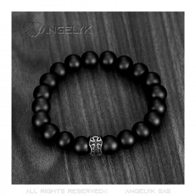 BR0047 BOBIJOO Jewelry Bracelet Stone Black Onyx Matte Cross Pattée stainless Steel