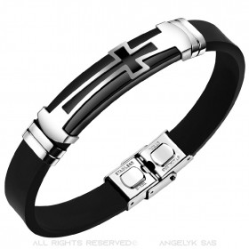 BR0055 BOBIJOO Gioielli Bracciale Croce in Silicone Regolabile in Acciaio Inox