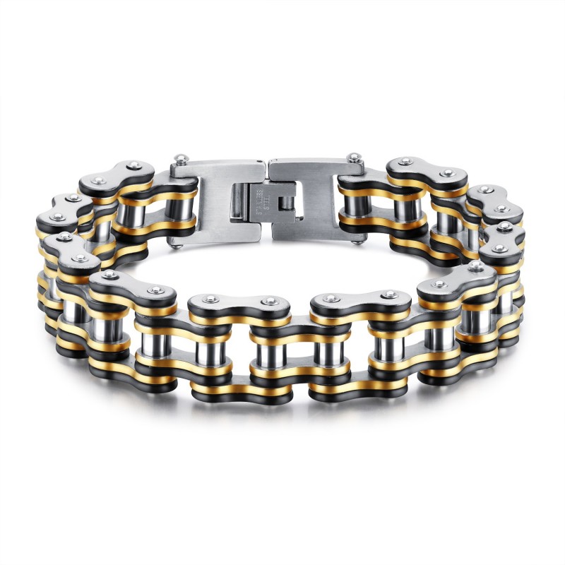 BR0240 BOBIJOO Jewelry Ancho de la Pulsera de Cadena de la Motocicleta de el Hombre de Acero de Oro Plata Negro