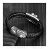 BR0276 BOBIJOO Jewelry Bracelet Man with Black Leather Engine V-Twin Biker 316L Steel