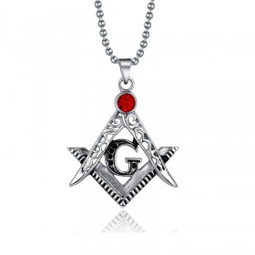 Pendentif Collier Franc Maçon Acier Faux Rubis Rouge bobijoo