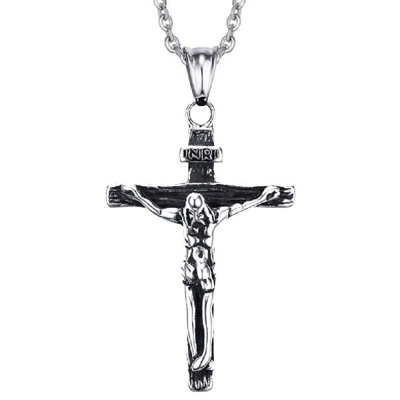 Uomini rimorchio Croce Gesù Cristo corpus in puro argento 925 con collana nuovo 