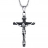 Ensemble Pendentif Croix Latine Jésus Acier Argent Vieilli bobijoo