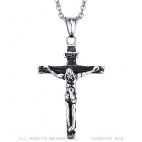 PE0061B BOBIJOO Jewelry Conjunto de Colgante de la Cruz latina de Jesús de Acero de Plata viejo