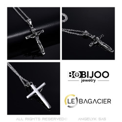 PE0061B BOBIJOO Jewelry Together Pendant the Latin Cross Jesus Steel old Silver