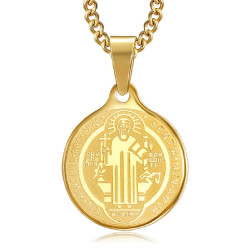 PE0276 BOBIJOO Jewelry Colgante Medalla de Collar, San Benito de Acero de Oro de la Cadena