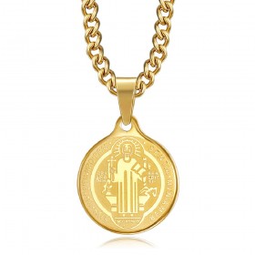 PE0276 BOBIJOO Gioielli Ciondolo Medaglia Collana, San Benedetto in Acciaio Catena d'Oro