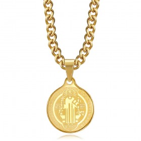 PE0276 BOBIJOO Jewelry Pendant Medal Necklace, St Benedict Steel Gold Chain