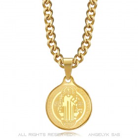 PE0276 BOBIJOO Jewelry Pendant Medal Necklace, St Benedict Steel Gold Chain