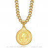 PE0276 BOBIJOO Jewelry Anhänger Medaille Halskette Heiligen Benedikt Stahl-Gold-Kette