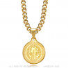 PE0276 BOBIJOO Jewelry Pendant Medal Necklace, St Benedict Steel Gold Chain