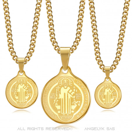 PE0276 BOBIJOO Jewelry Colgante Medalla de Collar, San Benito de Acero de Oro de la Cadena