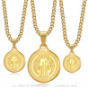 PE0276 BOBIJOO Jewelry Pendant Medal Necklace, St Benedict Steel Gold Chain