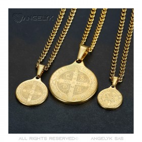 PE0276 BOBIJOO Jewelry Pendant Medal Necklace, St Benedict Steel Gold Chain