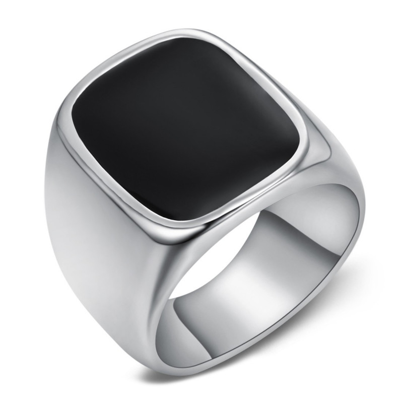 BA0360 BOBIJOO Jewelry Big Signet ring Man Cabochon Email Black Steel BA0360 BOBIJOO Jewelry Big Signet ring Man Cabochon Email Black Steel
