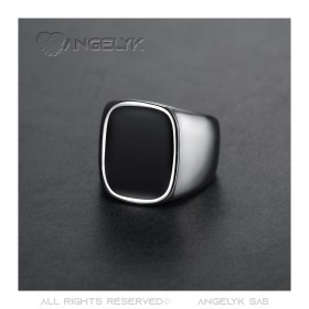 BA0360 BOBIJOO Gioielli Grande Anello Uomo Cabochon e-Mail Acciaio Nero