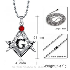 PE0004 BOBIJOO Jewelry Anhänger Halskette Freimaurer Stahl Fake-Rubin Rot