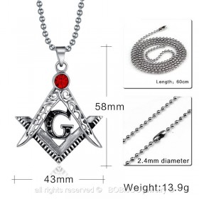 Pendentif Collier Franc Maçon Acier Faux Rubis Rouge bobijoo