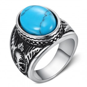 BA0361 BOBIJOO Jewelry Signet Ring Biker Turquoise Oval 18m